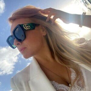 Gucci GG0956S 001 Sunglasses Black Square Frame, Green Lenses